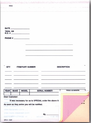 Special Parts Order Forms
