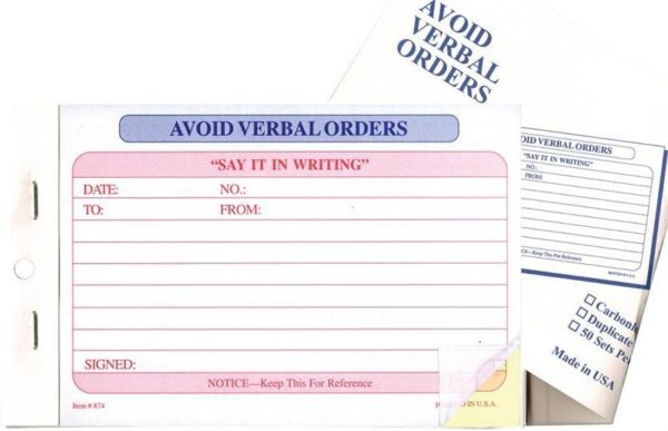 Avoid Verbal Orders Book