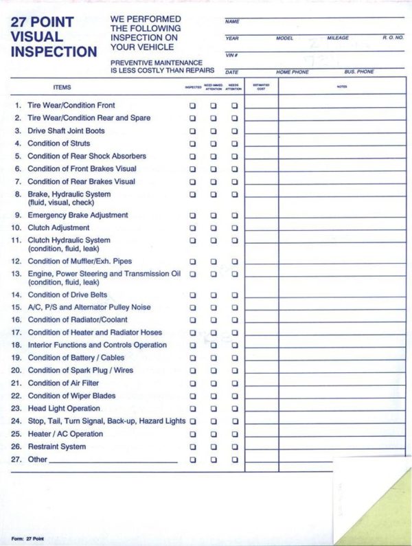 27 Point Inspection Form